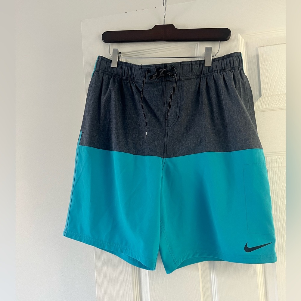 NWT Nike split volley men’s blue gray color block swim trunks size large